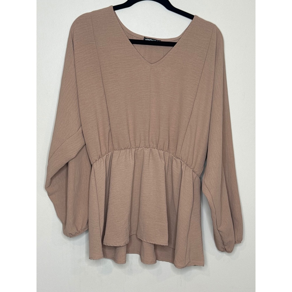 Heimish USA Women Mauve V-Neck Cinched Waist Peplum Blouse ET7410-10 Size M